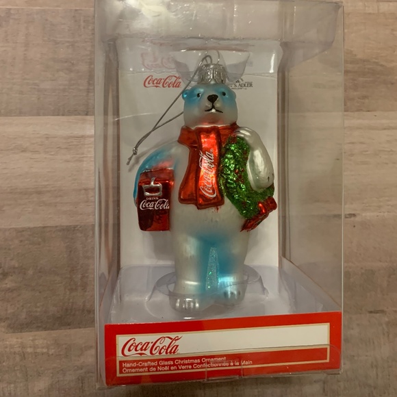Kurt Adler Glass Coca-Cola Bear Ornament with Wreath and Cooler, 4.5in - Picture 1 of 6